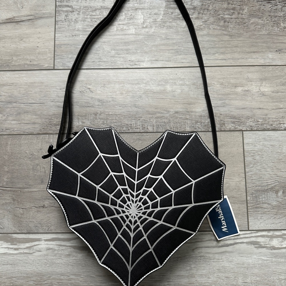 Black Spiderweb Heart-Shaped Bag with spider charm NWT